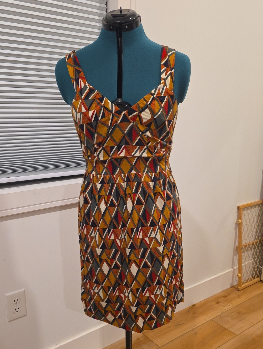 Missoni Geometric Sleeveless Mini Dress in Mustard, Rust & Black
